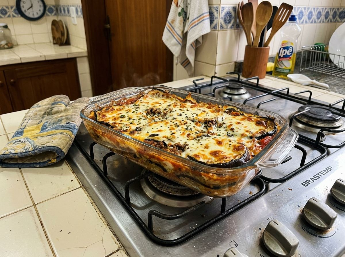 Lasanha fit saindo do forno